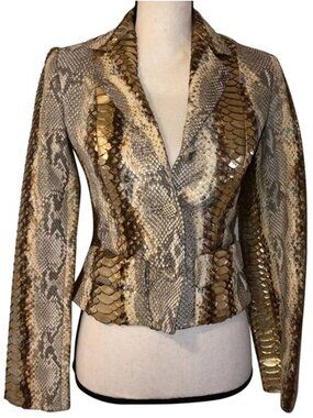 Chanel GENUINE natural grey tan metallic PYTHON jacket rtl $31K SZ US 2 4 FR 36